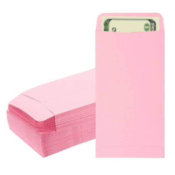 Uxcell Money Envelope, 100 Pcs 6.5" x 3.5" Cash Holder for Checks Coins, Pink