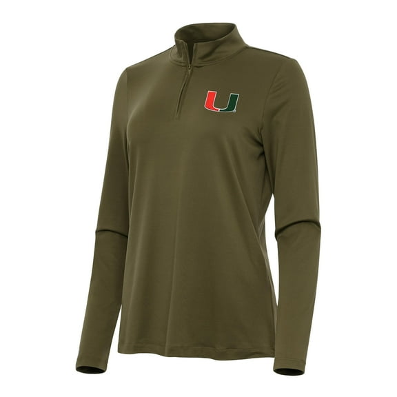 Women's Antigua Olive Miami Hurricanes Reprocess Quarter-Zip Top