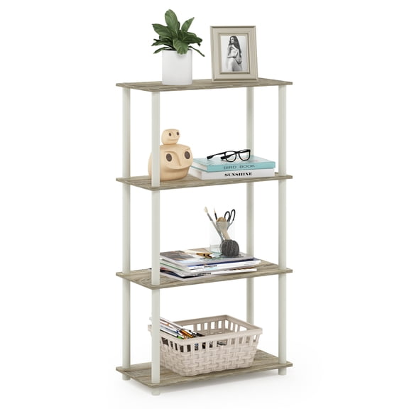 Furinno Turn-N-Tube Toolless Assembly Storage Shelves, 4-Tier Oak Book Shelf, Open Storage Booshelf, for Organization and Storage, Living Room, Home Office, Bedroom, Light Oak