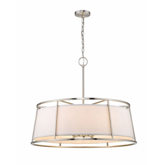 Z-Lite Lenyx 8 Light 32" Round Fabric Shade Steel Pendant in Brushed Nickel