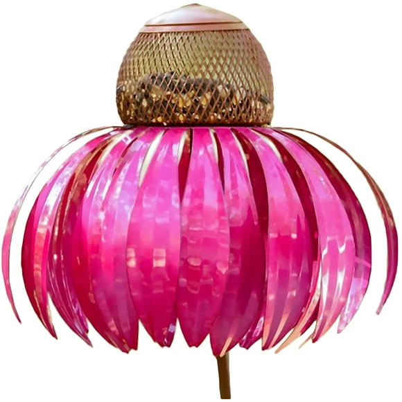 28In Bird Feeder Stand Purple Coneflower Metal Standing Bird Feeder Outdoor Rust Resistant Flower Pole Bird Feeder for Outside Backyard Garden Patio Decoration