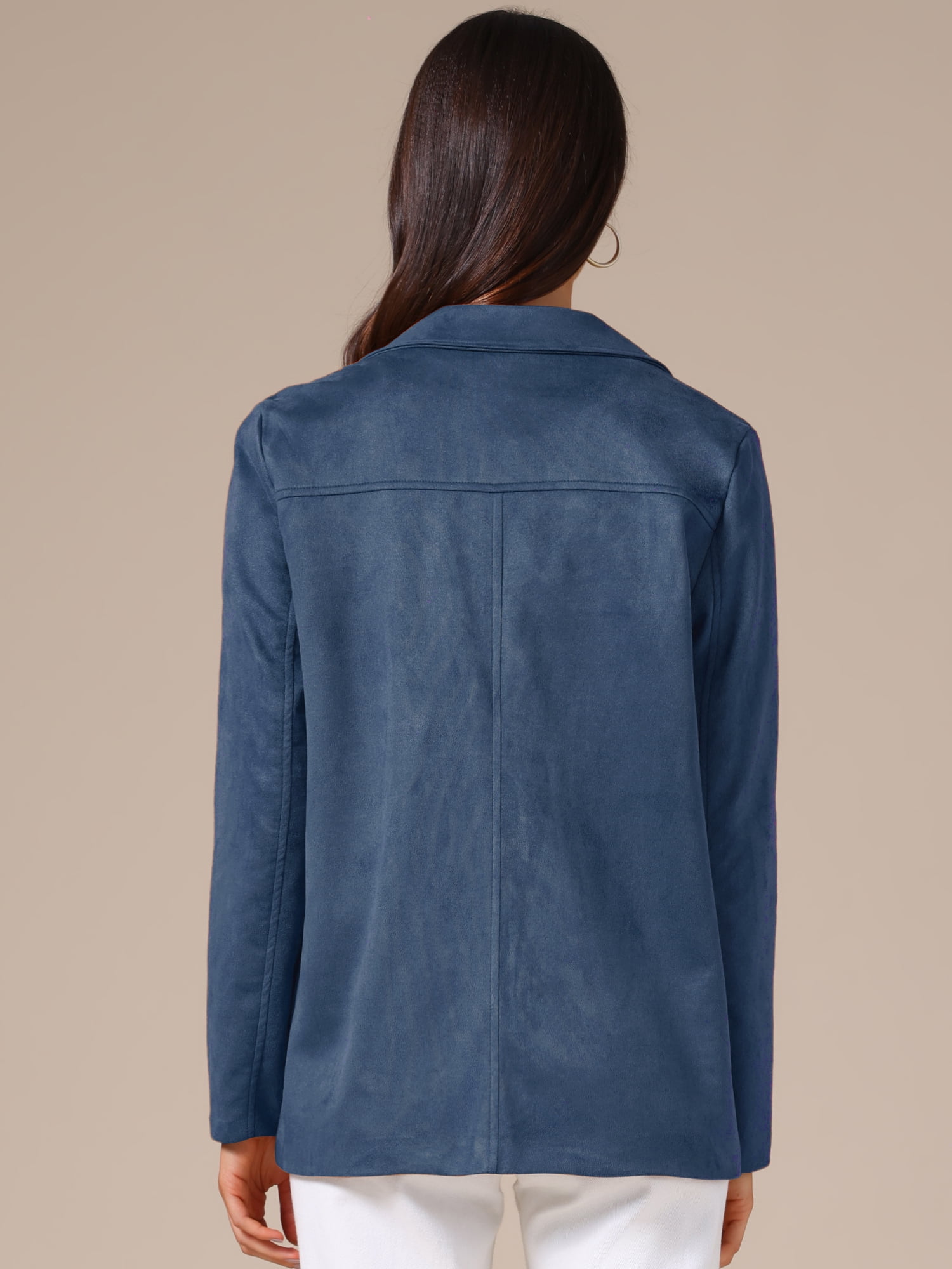 DARING DIVA Women's Faux Suede Lapel Open Front Long Sleeve Blazer Jacket 2XL Deep Blue