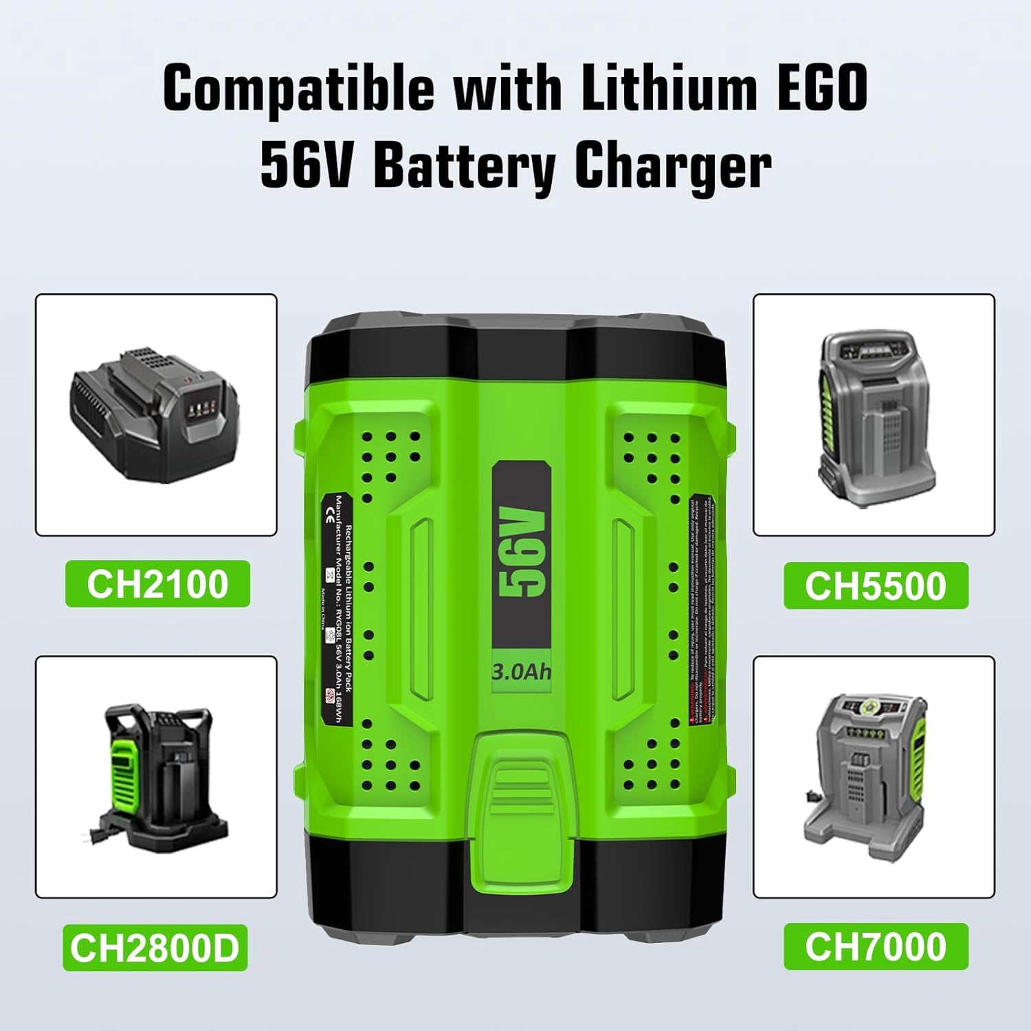 4Pack 3.0Ah Replacement Battery for EGO 56V Battery BA2800T BA4200 BA1400 56-Volt Compatible with EGO 56 Volt CS1604 CS1804 CS1403 HT2400 LB6504 LB5804 LB6500 LB4800 PH1400 Power Tools (Green)