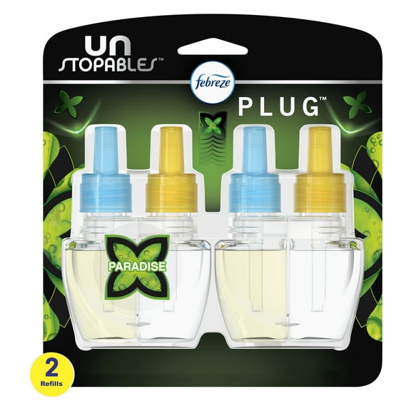 Febreze Unstopables Odor-Eliminating PLUG Air Freshener, Paradise (2) .87 fl. oz. Oil Refills