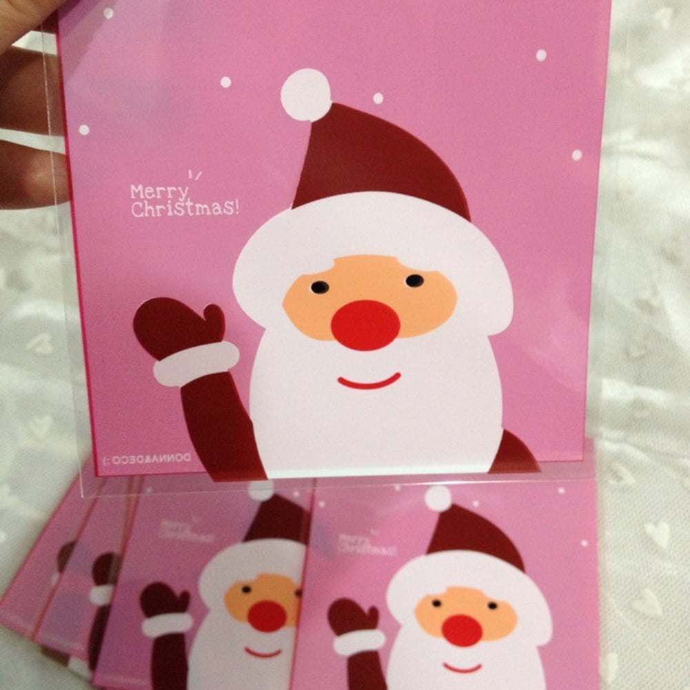 25pcs Christmas Bag Santa Claus Cellophane Gift Cookie Fudge Candy Self Adhesive 