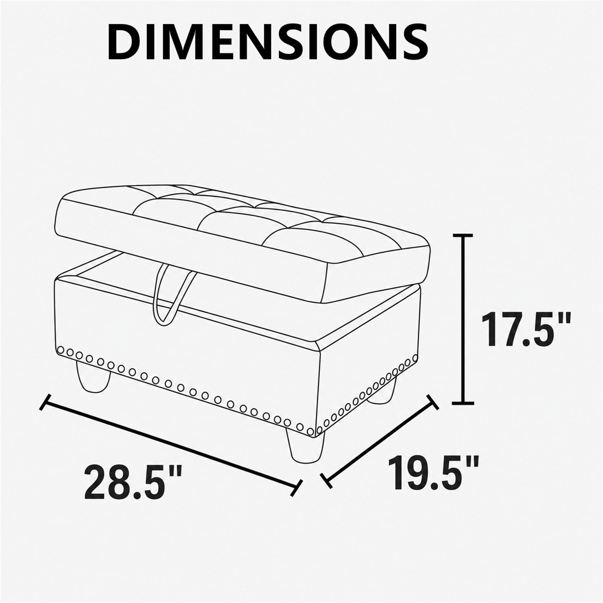 Aukfa 29" Storage Ottoman Bench for Sectional Sofa for Home Office, Nailhead Trim&Lift Top, Leather, Black