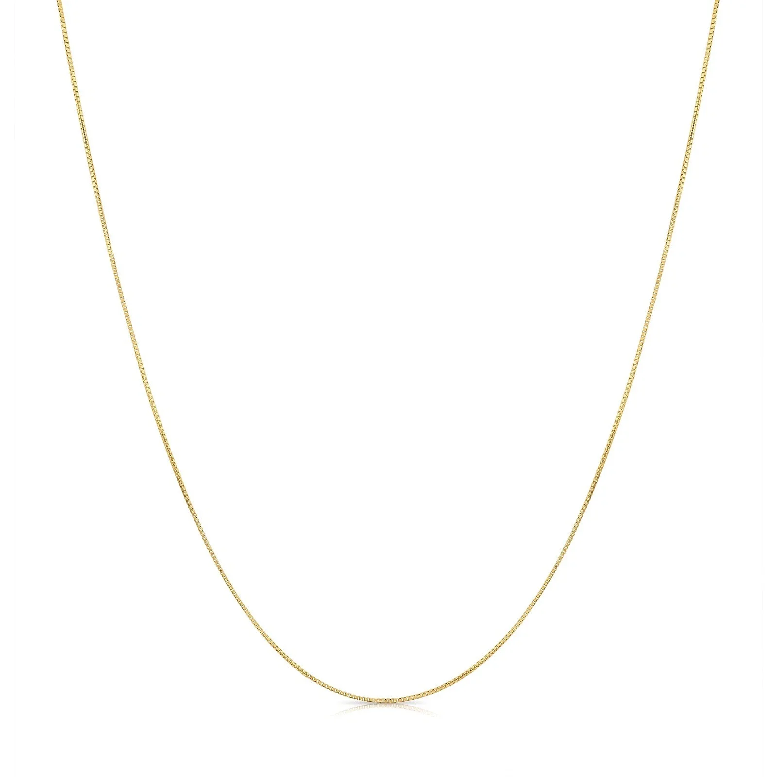 Tilo Jewelry 14K Solid Yellow Gold 0.60mm Thin Petite Dainty Box Chain Necklace with Secure Spring-Ring Lock | 16 Inch | Everyday Chain Necklace for Women, Men, Unisex