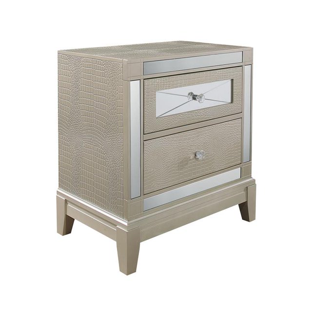 Global Furniture USA Table de Chevet Miroir Texturée Champagne