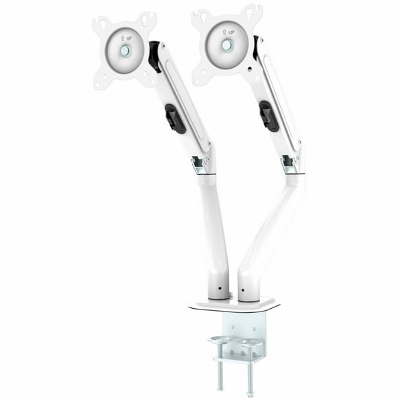 MotionGrey Dual Metal Computer Monitor Arm Stand Quick Release Vesa Mount Installation for up to 28-inch screen for desk - White Arms