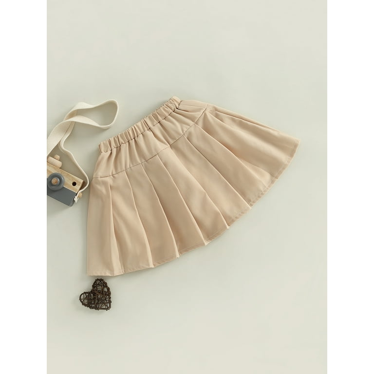 Toddler Baby Girls Pleated Skirts Solid Color Elastic Waist A-line Mini  Skirt with Liner Clothes