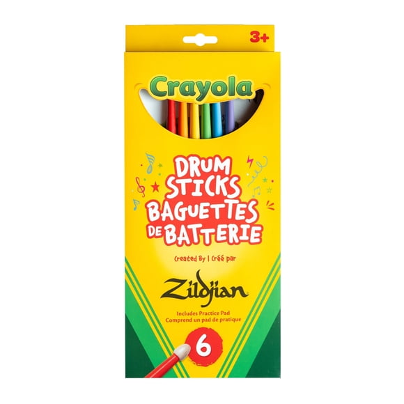 Zildjian Crayola Baguettes de Batterie pour Enfants 6 Pack avec Pad
