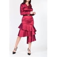 thumbnail image 2 of Asymmetrical Ruffle Bottom Satin Skirt - Deep Plum, M, 2 of 5