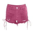 thumbnail image 5 of Women's Ripped Denim Shorts - Low Rise Distressed Streetwear Stretch Jeans Shorts for Casual Outfits ,Wine,S, 5 of 6