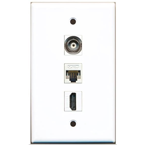 RiteAV - 1 Port HDMI and 1 Port BNC and 1 Port Cat5e Ethernet White Wall Plate