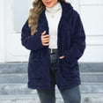 thumbnail image 6 of Lovskoo Winter Coats for Women Plus Size Fuzzy Fleece Hooded Zipper Long Sleeve Solid Color Plush Long Sleeve Hooded Casual Jacket Blue, 6 of 7