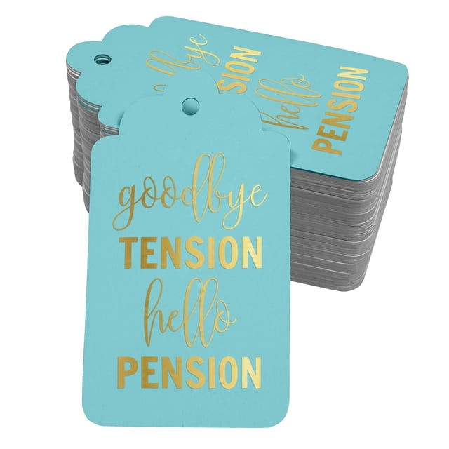 Inkdotpot Pack Of 50 Good Bye Tension Hello Pension Retirement Favor Paper Tags Craft Real Gold Foil Hang Tags