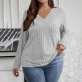 thumbnail image 2 of Lenpel Plus Size Tops for Women Long Sleeve V Neck Ribbed Knit Pullover Tunic Tops Lightweight Fall Sweaters, 2 of 7