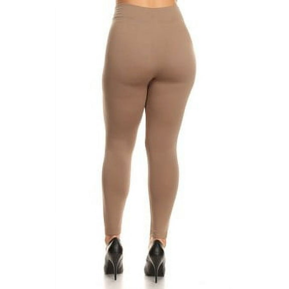 K-Cliffs Women's Plus Size Solid Color Seamless Fleece Lined Legging, Khaki, 95% Polyester, 5% Spandex