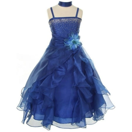 Little Girls Royal Blue Organza Cascade Ruffle Dress 6 - Walmart.com