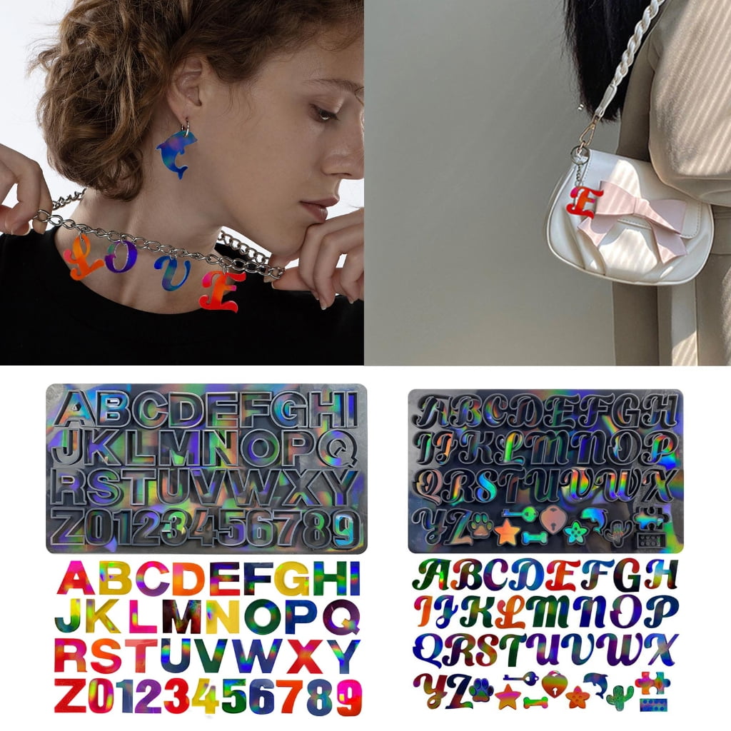 Milue Number Letter Resin Molds Holographic Alphabet Epoxy Casting Mold for Keychain