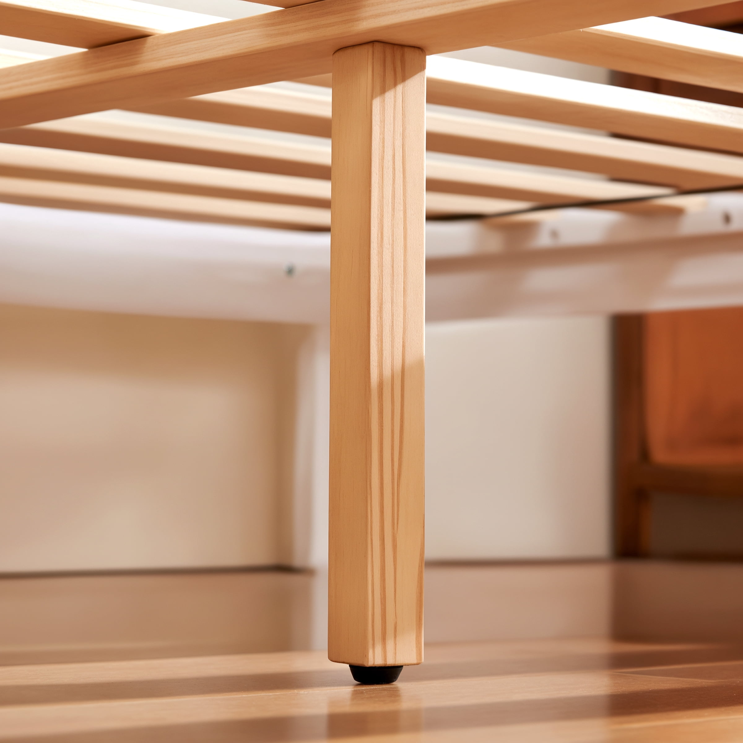 King Size Bed Frame, Solid Wood Platform with Wood Slat Support, No Box Spring Needed, White