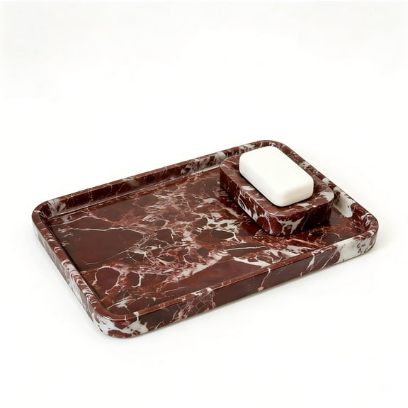 Purple Red Marble Rectangular Vanity Tray, Luxury Natural Stone Storage Tray for Bathroom, Kitchen, Dresser & Home Decor