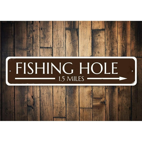 Fishing Hole Arrow Novelty Sign, Metal Wall Decor - 4x18 inches