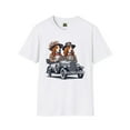 thumbnail image 4 of Mr and Mrs Basset Hounds Driving a Vintage Car Unisex Softstyle T-Shirt, 4 of 11