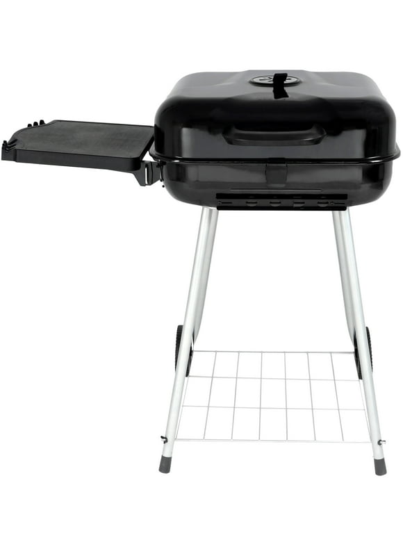 RevoAce 22" Square Steel Charcoal Grill with Foldable Side Shelf, Black