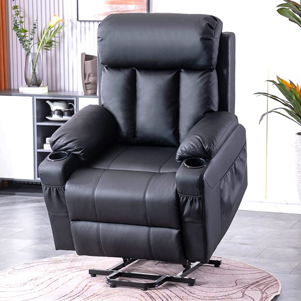 Erommy Electric Lift Recliner Heating and Massage, PU Leather Black