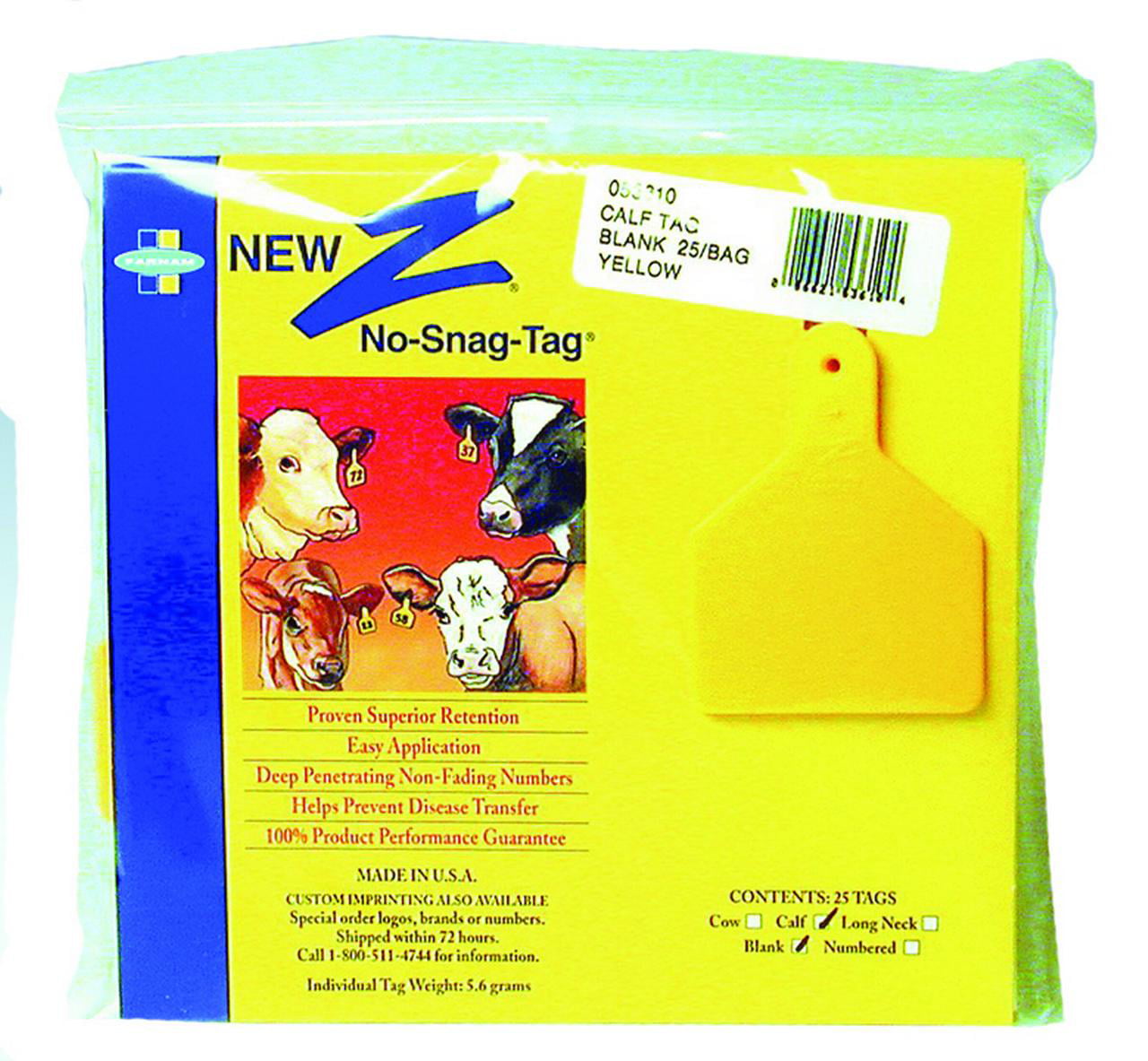 Z Tags Calf Blank Yellow 25 Count Easy Application Prevent Disease Transfer 