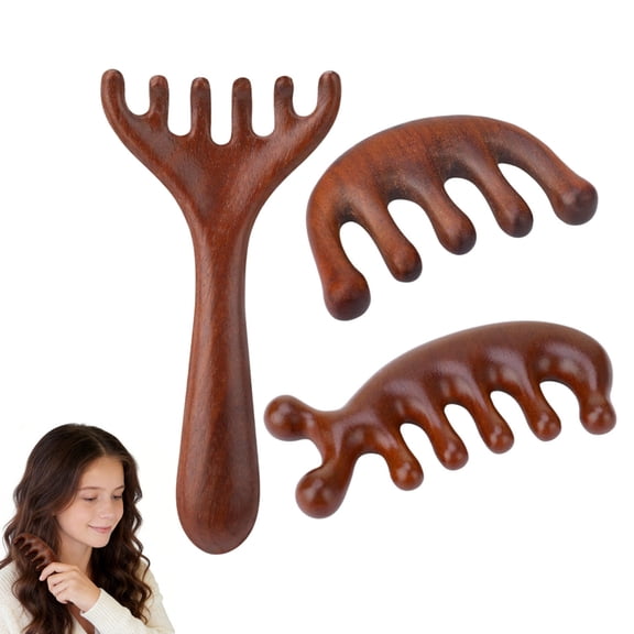 3 Pcs Wooden Head Scalp Massager Comb,Head Massage Tool for Relaxation Hair Gua Sha Comb for Women