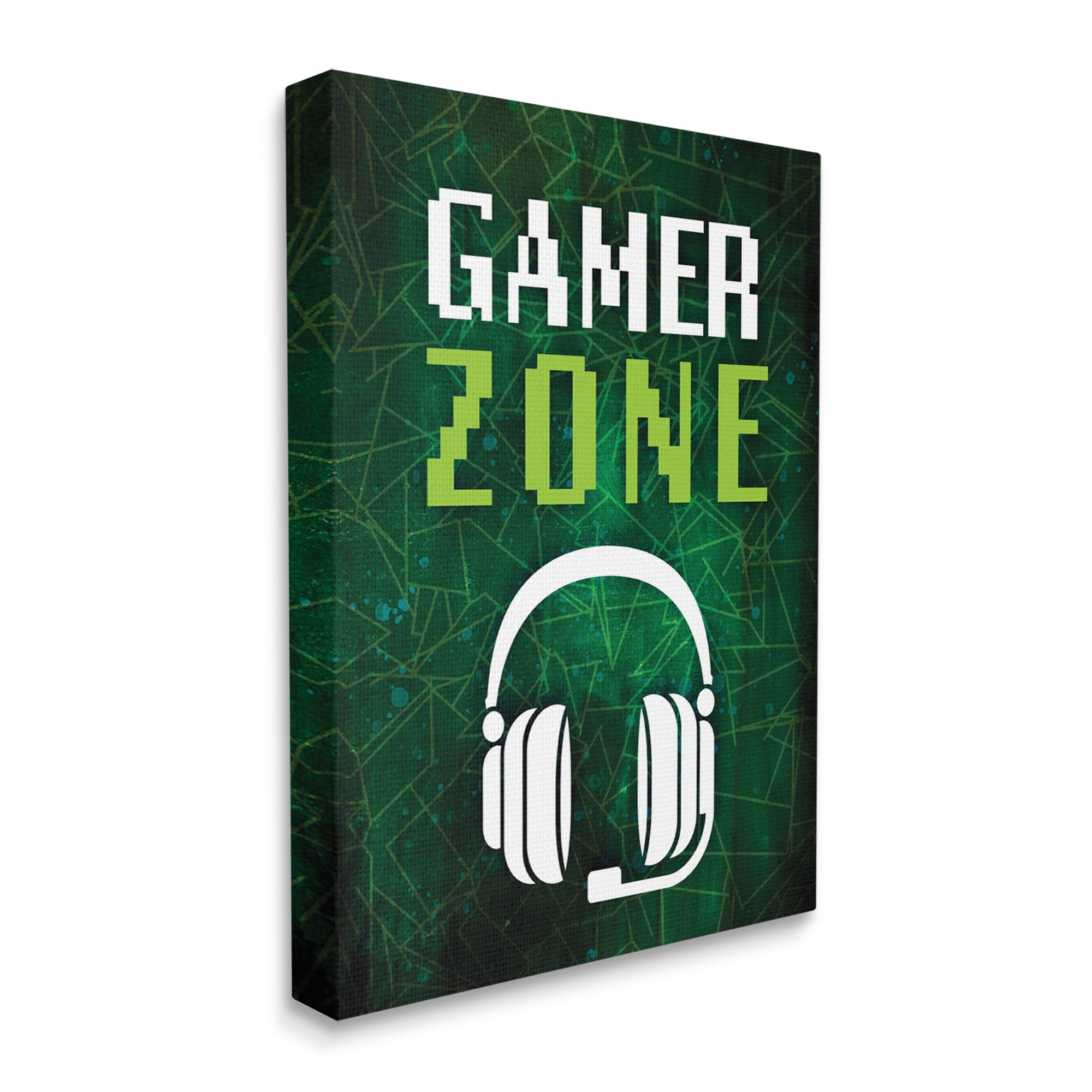 Stupell Industries Gamer Zone Headset Geometric Pattern Pixel Text Graphic Art Gallery Wrapped Canvas Print Wall Art, Design by Victoria Barnes