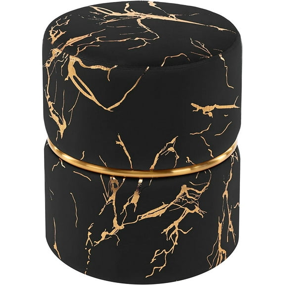 Duhome Round Ottoman Footstools Velvet Vanity Stool Furry Makeup Stool for Bedroom Living Room Decorative Padded Small Bench, Black and Gold