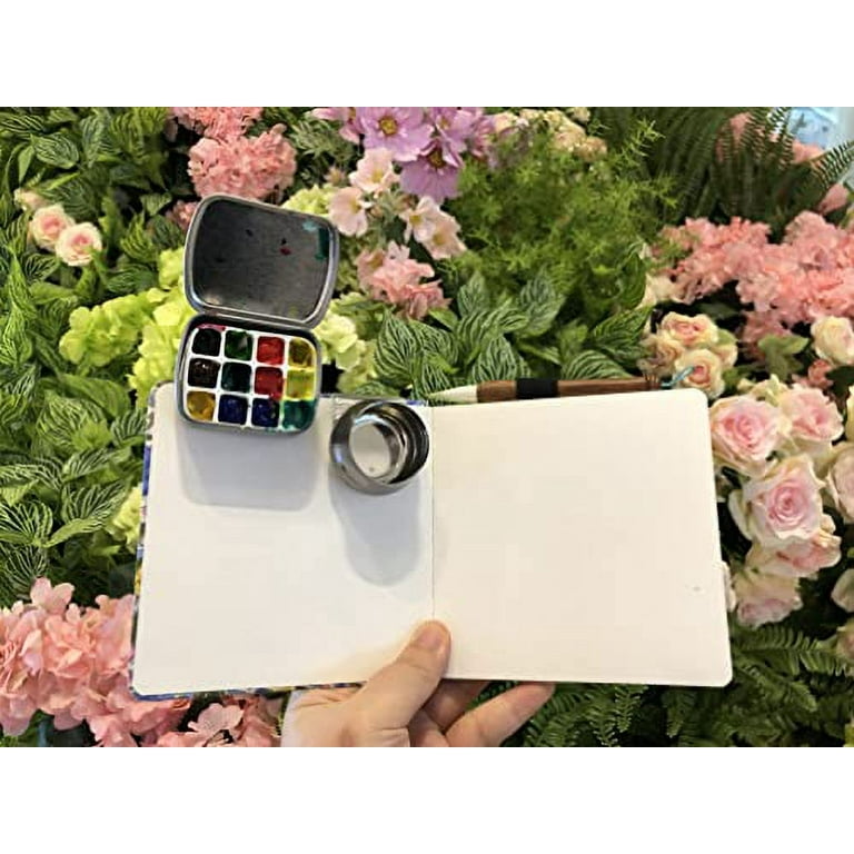 Watercolor Sketchbook,5x5 Inch Portable Square 300gsm-blue white flowers