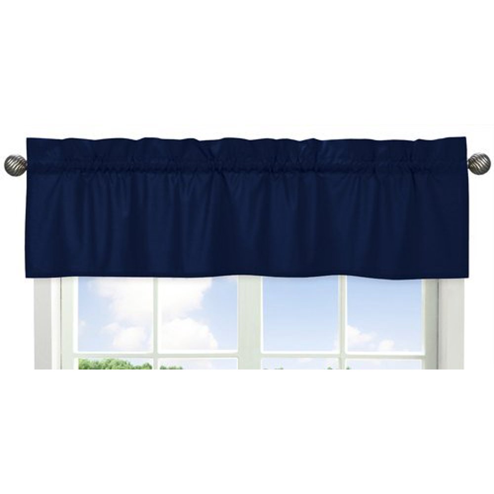 Solid Navy Blue Window Treatment Valance for Stripes Bedding Collection