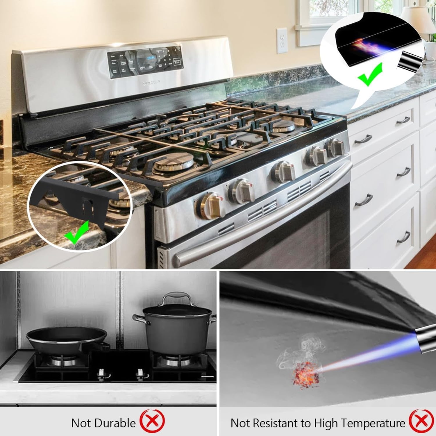 2 Pcs Stove Gap Covers, Stainless Steel Counter Stove Gap Filler Adjustable 13.8"to 27.6" for Kitchen