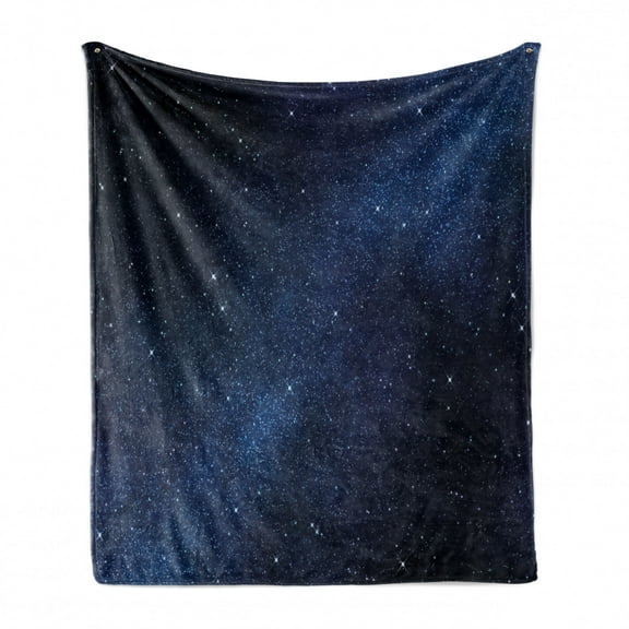 Night Soft Flannel Fleece Throw Blanket, Space Stars View Nebula Galaxy Cosmos Infinite Universe, Cozy Plush for Indoor and Outdoor Use, 70" x 90", Dark Blue White, by Ambesonne