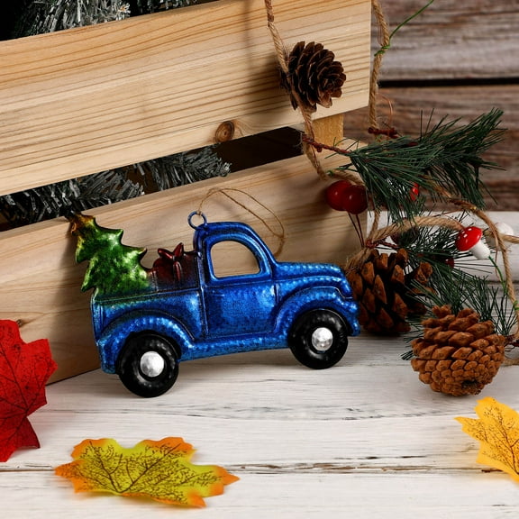 Uonlytech Christmas Truck Blue Glass 1PC Decoration Pendant