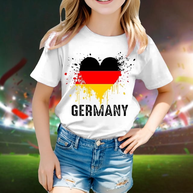 T-shirts de Mode pour Enfants, Imprimé Stylé du Drapeau de l'Allemagne, Manches Courtes, Col Rond, Chandail de Base pour Filles
