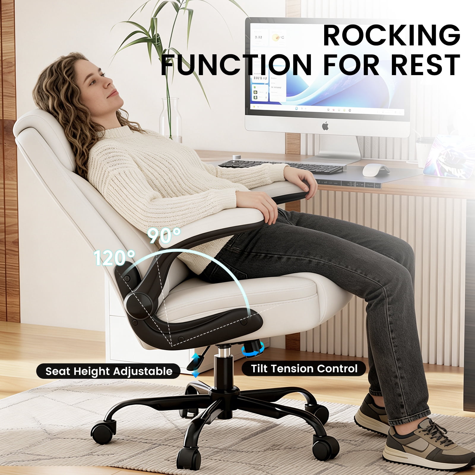 GTRACING Office Chair, 400LBS Big and Tall Home Office Chair Wide Seat Ergonomic Computer Desk Chair with Flip-up Arms, White