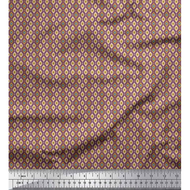 Soimoi Crepe Silk Fabric Ogee Small Print Fabric by The Yard 42 Inch Wide