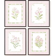 Girls Room Decor, Pink Floral Wall Art Posters Set of 4, Wildflower Botanical Prints, Coquette Garden Nursery Decor for Girls Bedroom Bathroom Dorm Playroom, 8x10 Unframed