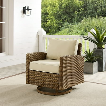 Crosley Furniture Bradenton Fabric Outdoor Swivel Rocker Chair in Sand