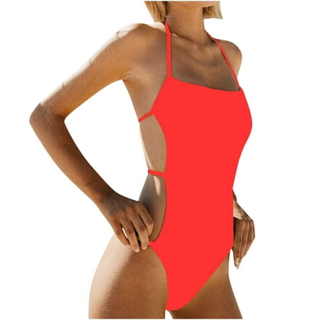 Fesfesfes Monokini for Women Halter Neck Swimsuit New Fashion Style Beachwear With Chest Padded Wireless Quick Drying One-piece Bikini Backless One-piece Swimsuit Clearance Under 10$