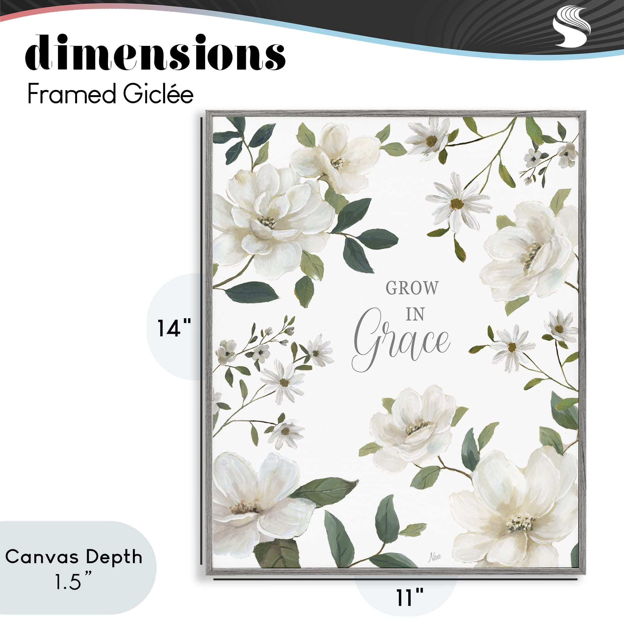 Stupell Industries Floral Grow In Grace Gray Framed Giclee Art, design by Nan