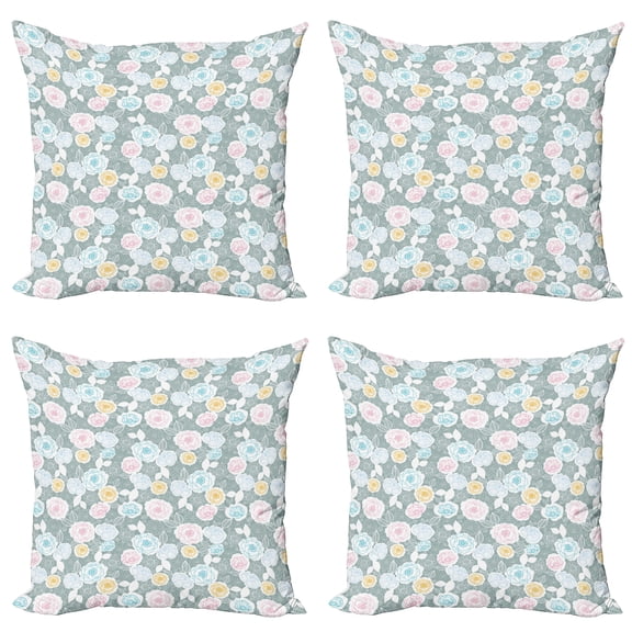 Ambesonne Pastel Throw Pillow Cover 4 Pack, Ornate Spring Yard Theme, 20", Multicolor
