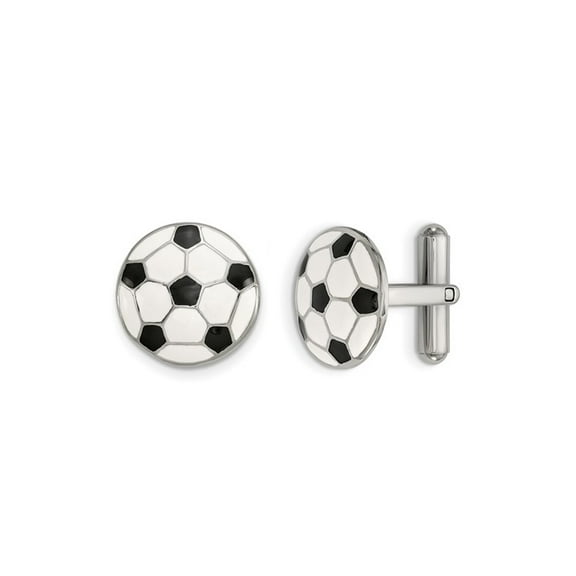 Gem & Harmony Stainless Steel Polished Soccer Ball Cuff Links for Men