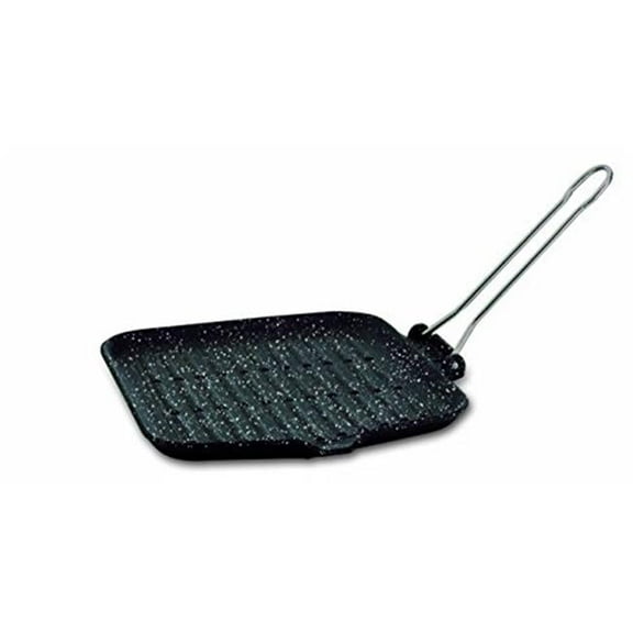 9.5 in. Cast Iron Grill-Stone Effect Square-Enamel Coated with Removable Handle
