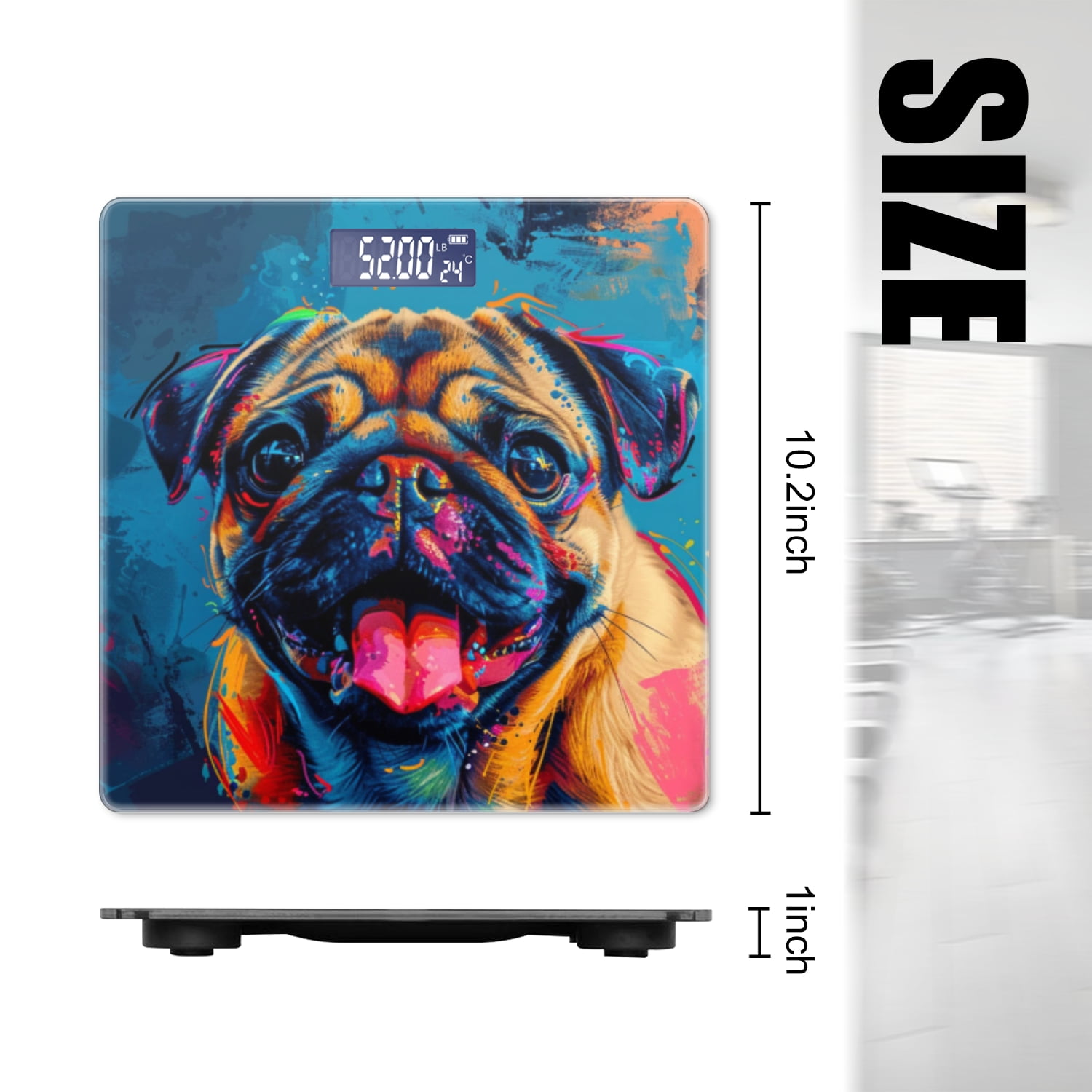 High Precision Body Weight Scale Smart Bathroom Scales with Large LCD Display(400lbs),Decorative for Bedroom-Happy Pug Dog In The Style Of Digital Painting